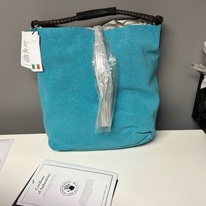 Teal tassel bag suede new